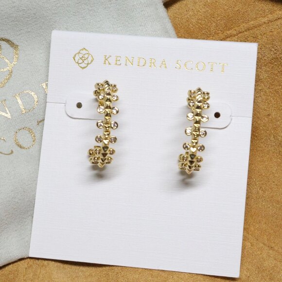 Kendra Scott - Jada White Crystal Gold Small Hoop Earrings - Picture 1 of 3